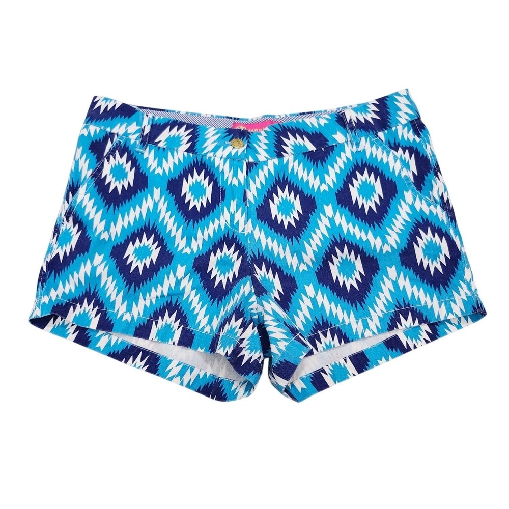 Macbeth Collection Shorts Blue Geometric Ikat Diamond Print Preppy Summer Size L